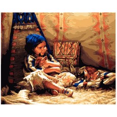Hello Painting DIY 繪畫 帆布圖 少女與動物, 混合顏色, 1個