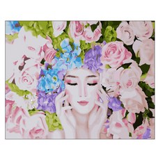 DIY그림그리기 캔버스도면 여인과꽃, 혼합 색상, 1개