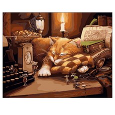 DIY그림그리기 캔버스도면 잠자는고양이, 혼합 색상, 1개