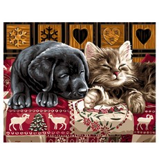 DIY그림그리기 캔버스도면 강아지와고양이, 혼합 색상, 1개