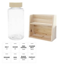 병도매닷컴 투명원형 PET 양념통세트, 1세트, 투명원형PET양념통 200ml x 8p + 미색캡 8p + 라벨스티커 8p + 오픈 2단 선반