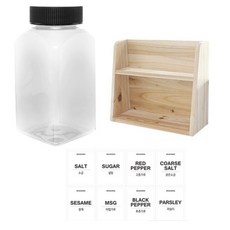 병도매닷컴 투명사각PET 양념통세트, 1세트, 투명사각PET양념통 200ml x 8p + 검정캡 8p + 라벨스티커 8p + 오픈 2단 선반