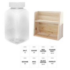 병도매닷컴 투명사각PET 양념통세트, 1세트, 투명사각PET양념통 200ml x 8p + 흰색캡 8p + 라벨스티커 8p + 오픈 2단 선반