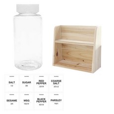 병도매닷컴 투명원형 PET 양념통세트, 1세트, 투명원형PET양념통 200ml x 8p + 흰색캡 8p + 라벨스티커 8p + 오픈 2단 선반