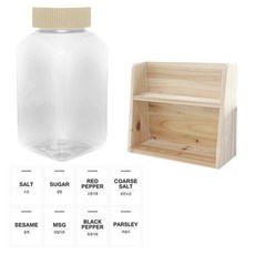 병도매닷컴 투명사각PET 양념통세트, 1세트, 투명사각PET양념통 200ml x 8p + 미색캡 8p + 라벨스티커 8p + 오픈 2단 선반