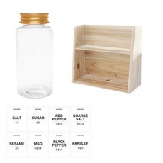 병도매닷컴 투명원형 PET 양념통세트, 1세트, 투명원형PET양념통 200ml x 8p + 알루미늄골드캡 8p + 라벨스티커 8p + 오픈 2단 선반