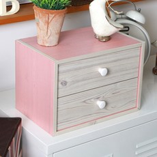보우데코 싱글룸 가구 미니 책상 서랍장 2단, 핑크워시