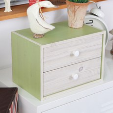 보우데코 싱글룸 가구 미니 책상 서랍장 2단, 그린워시