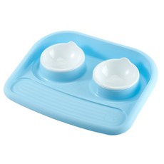 블럭마트 반려동물 식기 + 받침대, 블루, 2개