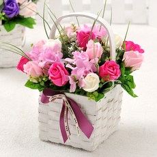 HAPPY WORLD 法式香皂花籃, 粉紅玫瑰混合