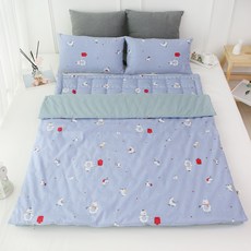 BEAUTE HOUSE 四季用午睡被組+手工絎縫墊 +四季棉枕+防水收納袋, 情書款 藍色