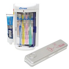 Dr.CLEANER 家用牙刷清潔器+攜帶式USB可充電牙刷清潔器, 家用 (DR-21) + 便攜式 (BIO-701), 花紋銀