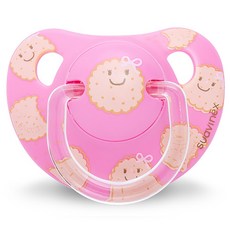 스와비넥스 해피버니 아나토미컬형 라텍스 노리개젖꼭지, 2단계(6개월이상), 러블리 비스킷 핑크, 1개