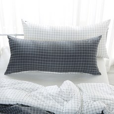 gBEDDING 棉質格紋長形抱枕靠墊, 灰色