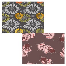 印尼 Bella 矽膠餐墊 羽毛紫色 + 花朵圖案, 混合顏色, 385 x 285 mm, 厚度 1mm, 2個