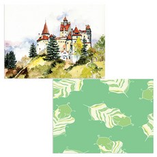 印尼 Bella 矽膠餐墊 羽毛嫩綠 + 城堡風景, 混合顏色, 385 x 285 mm, 厚度 1mm, 2個