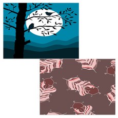 印尼 Bella 矽膠餐墊 羽毛紫色 + 樹與鳥, 混合顏色, 385 x 285 mm, 厚度 1mm, 2個