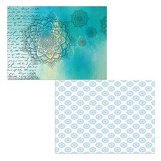 印尼 Bella 矽膠餐墊 藍色花朵圖案 + 復古綠色紋樣, 混合顏色, 385 x 285 mm, 2個