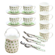 LKmade 綠色圓點咖啡杯組合 19入, 1套, 6種