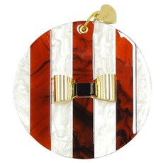 條紋蝴蝶結鏡子手鏡, 1個, 棕色