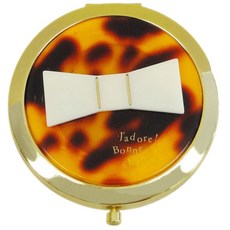 玳瑁蝴蝶結隨身鏡 手拿鏡, 棕色, 1個