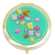 寶石造型翻蓋式手拿鏡, 綠色, 1個