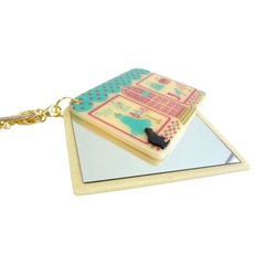 服裝店圖案手拿鏡, 1個, 藍色