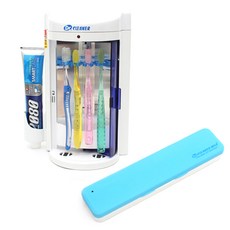 닥터크리너 가정용 칫솔살균기 DR-21 + 휴대용 건전지 USB 충전 겸용 타입 마일드 칫솔살균기 BIO-301, 가정용(DR-21), 휴대용(BIO-301), 블루