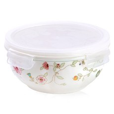 韓國 ZEN 花朵圖案密封保鮮盒 圓形, 1個, M