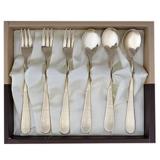 현진 훈민정음 티타늄 티스푼 3p + 포크 3p 세트, 금빛, 티스푼 (3p) + 포크 (3p), 1세트