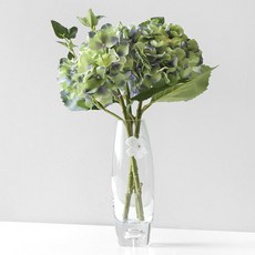 BLOOMING&ME 人造花繡球花玻璃花瓶組合, 綠色