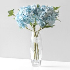 BLOOMING&ME 人造花繡球花玻璃花瓶組合, 藍色