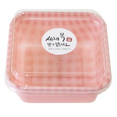 황씨네도시락 파스텔체크 미니 용기 18p + 뚜껑 18p 핑크 + 새해복 원형캘리 스티커 18p, 1세트, 용기 18p + 뚜껑 18p + 스티커 18p