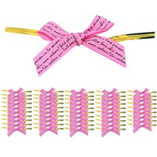 Donna&deco 英文印刷緞帶麵包綁帶, 深粉紅, 50入