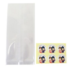 황씨네도시락 투명 M 봉투 24p + 새해 복 소년소녀 원형 도시락 스티커 24p, 1세트