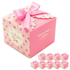 Donna&deco 正方形浪漫花盒 S 10入 + 緞帶 10入, 粉紅色, 1套