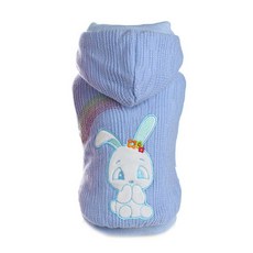 ECODY 兔子刺繡羅紋寵物連帽背心, 藍色
