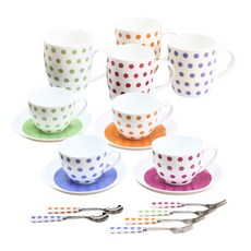 LKmade Bone China 彩點混合茶具, 1組, 18入