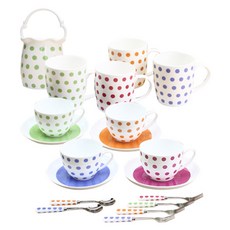LKmade Bone China 彩點混合茶具, 1組, 19入