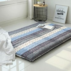 印花拼色床墊套, 藍色