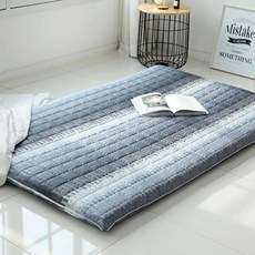 條紋絎縫純棉睡墊套, 藍色