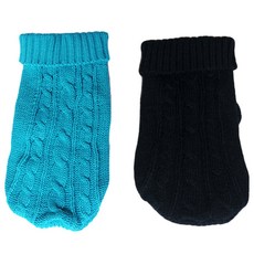 Petnine 犬貓素色黑色毛衣2件組, 黑色, 湖水藍