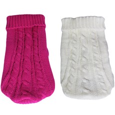 펫나인 강아지와고양이 솔리드컬러 화이트 스웨터 2p 세트, 화이트, 로즈핑크