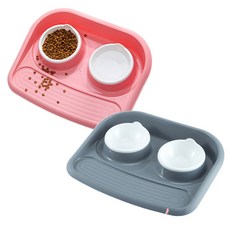 아리코 고양이 & 강아지 이중 튀김 방지 식판 2p, 그레이, 핑크, 1세트