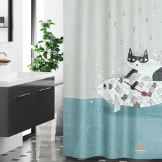 OneSevenNine 旅行貓布質浴簾 1800mm x 1880mm, 1個, 灰色系