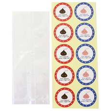 透明包裝袋 M號 90入+巧克力圖案貼紙 紅色 45入+藍色 45入, 1套