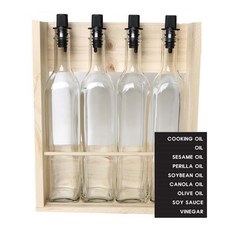 hand FACTORY 醬料瓶 L號 4入+密封瓶嘴 4入+木製置物架 L號 M+分類標籤貼 白色, 1套