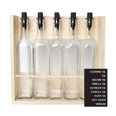 hand FACTORY 醬料瓶 L號 5入+密封瓶嘴 5入+木製置物架 L號+分類標籤貼 白色, 1套