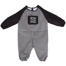 Petit Bebe 孩童格紋全身畫畫衣, 黑色