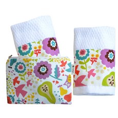 SEMOMS 幼稚園毛巾 2入+收納袋組, 彩色花朵款, 1組